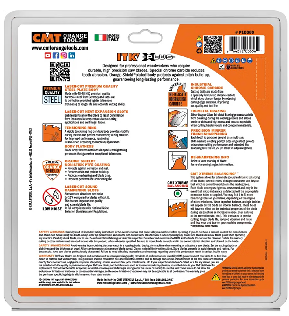 CMT Orange Tools 10" 60T Itk-Xplus® Fine Finish Saw Blade