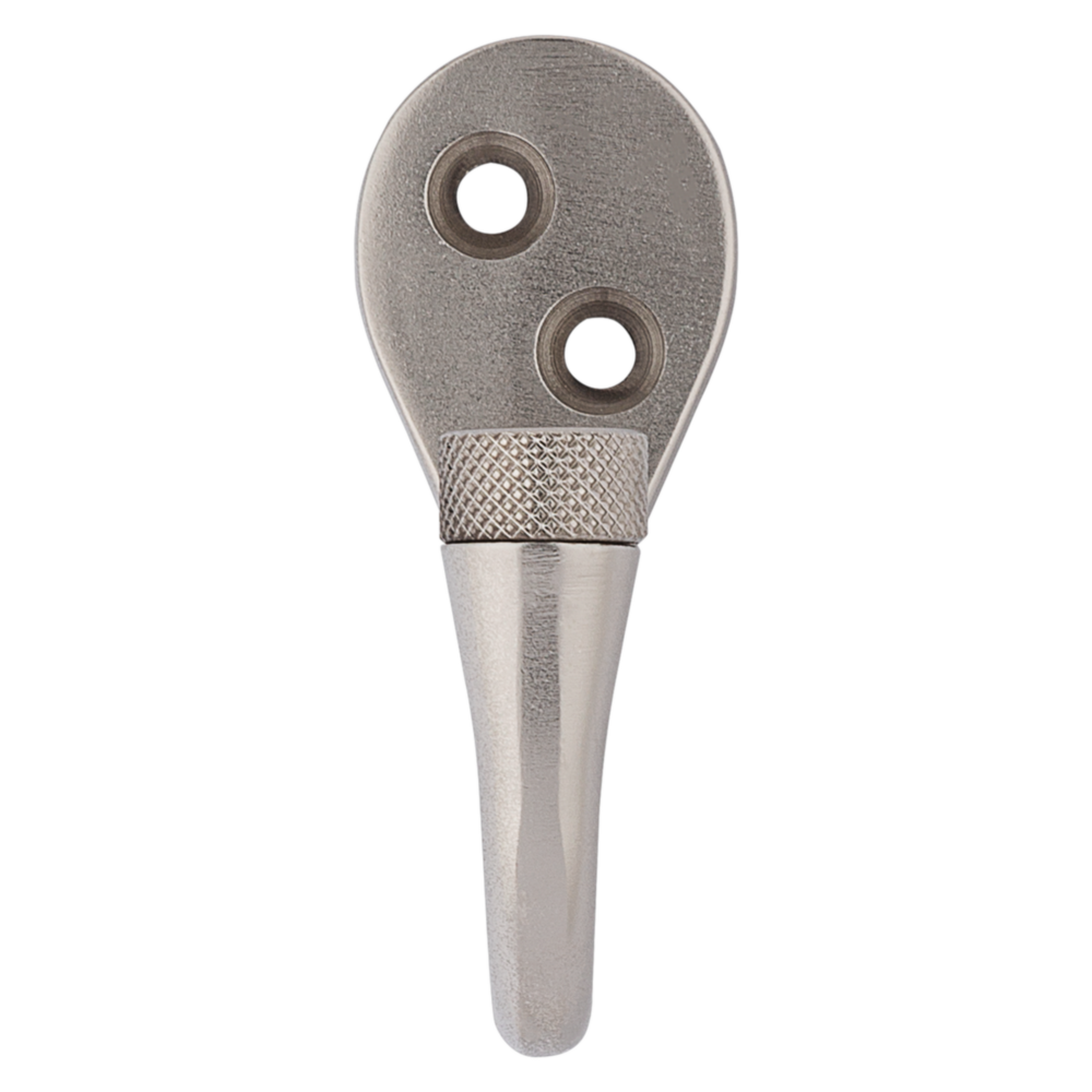 Satin nickel knurled hook with mounting holes, suitable for home improvement and hardware projects under $50.