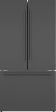Freestanding black stainless steel french door refrigerator with bottom drawer for kitchen and appliance collections
