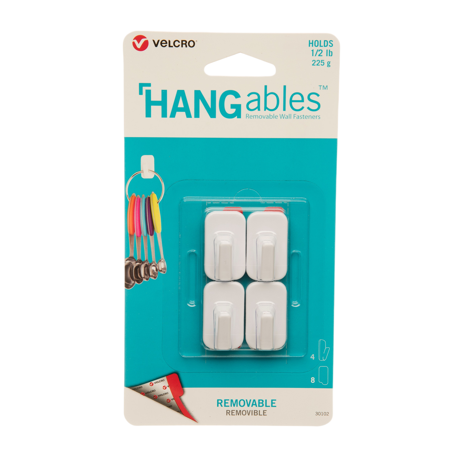Velcro Hangables 1/2 lb. Capacity White Removable Micro Hook, 4-Pack