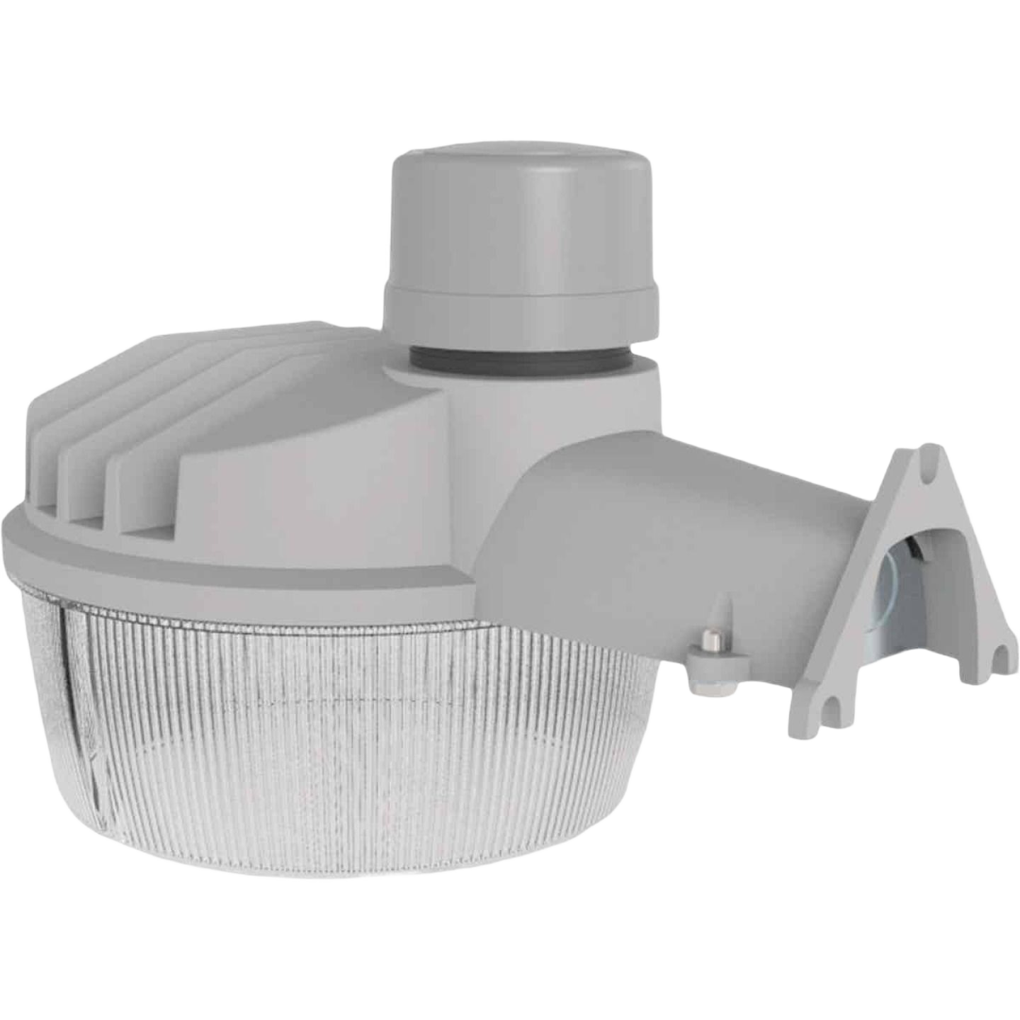 Gray dusk to dawn LED outdoor area light fixture with clear ribbed glass lens from outdoor lighting collection under $100