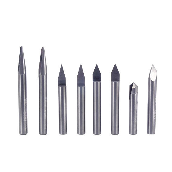 Set of eight steel CNC router engraving bits with 1/4 inch shanks for precision carving and tool accessories.