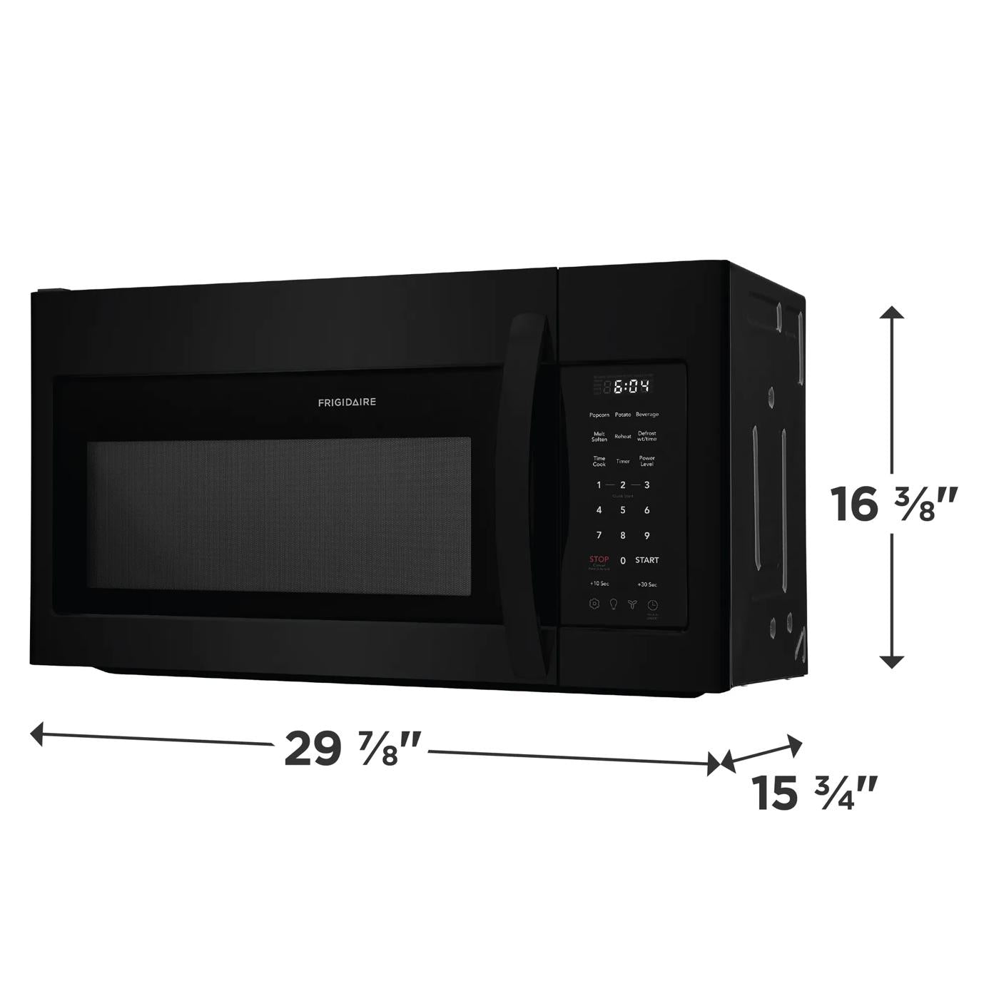 Black over-the-range microwave with digital control panel and keypad, part of kitchen and appliance collections