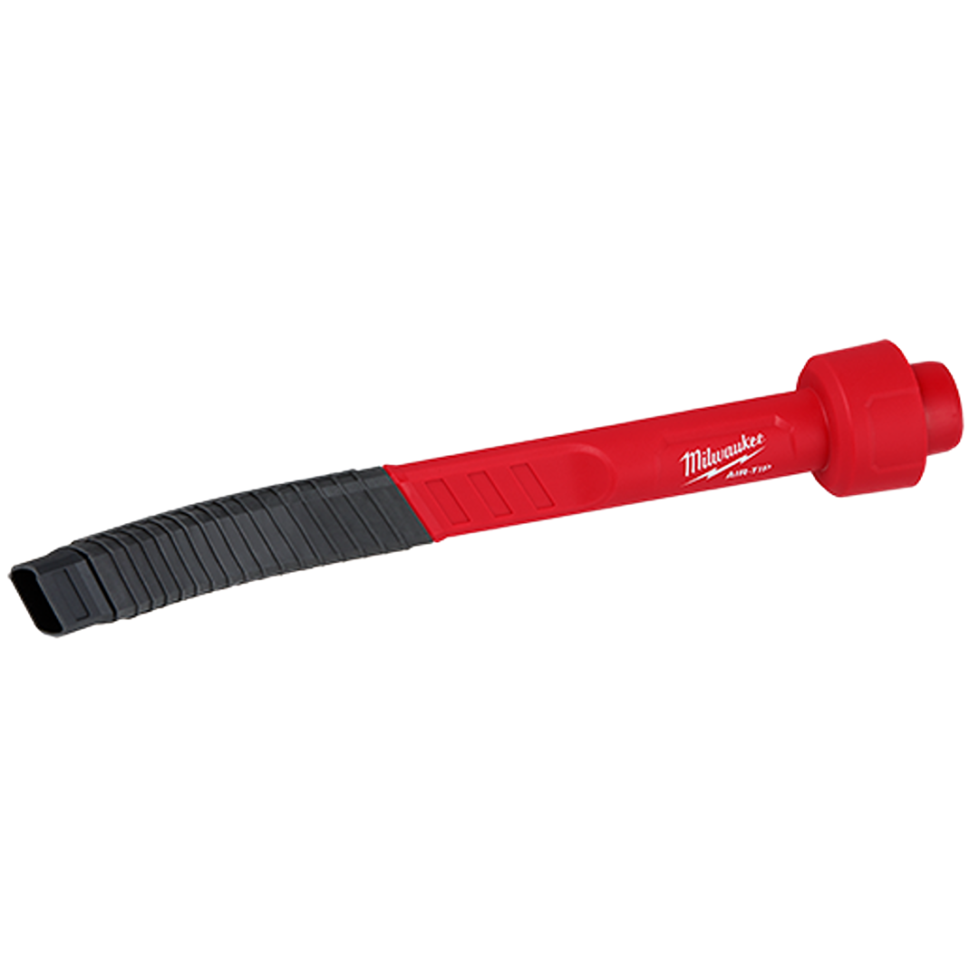 Red Milwaukee AIR-TIP™ automotive vacuum tool with flexible nozzle for detailed cleaning in tools and home improvement tasks