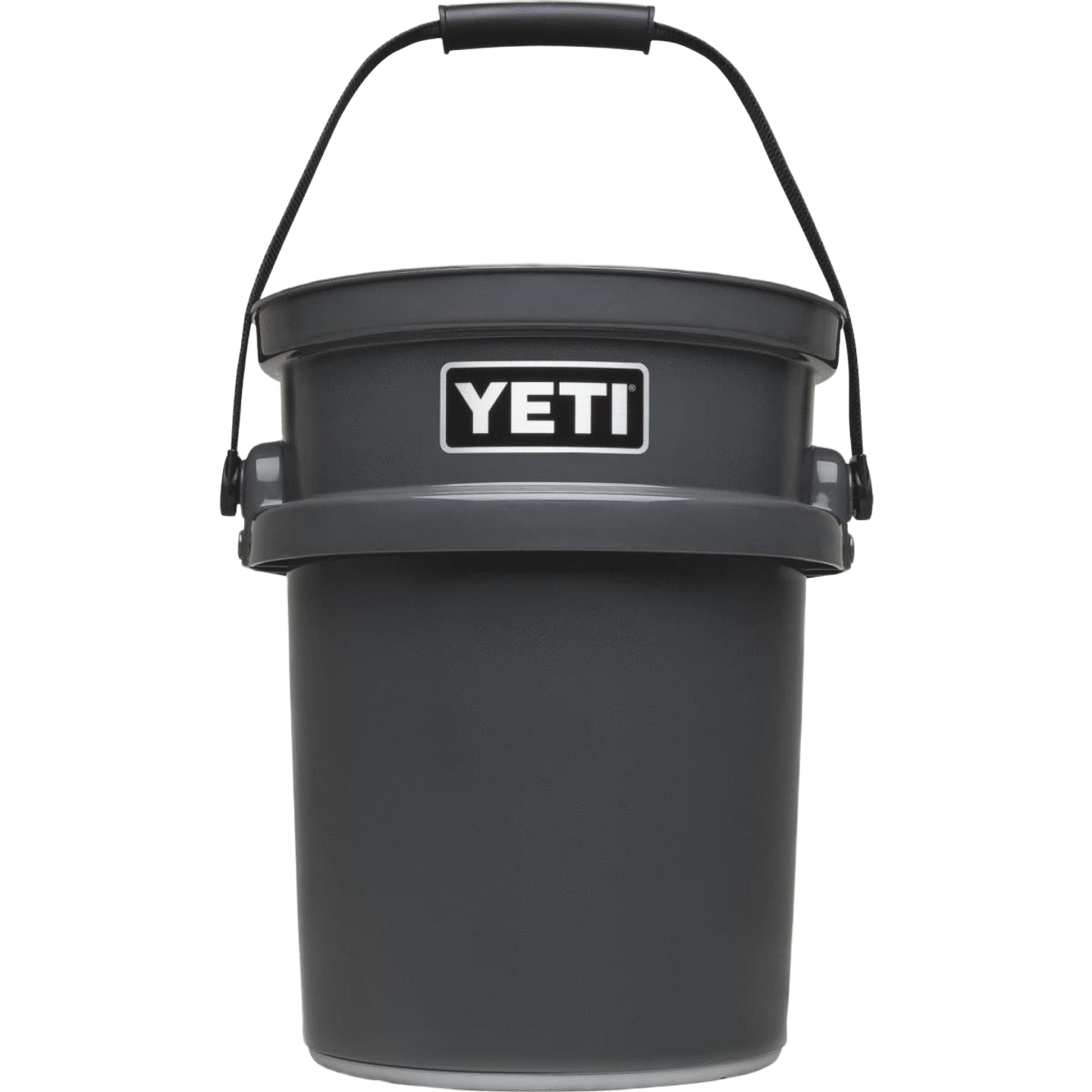 Charcoal gray durable 5-gallon bucket with sturdy handle designed for outdoor and cleaning tools use