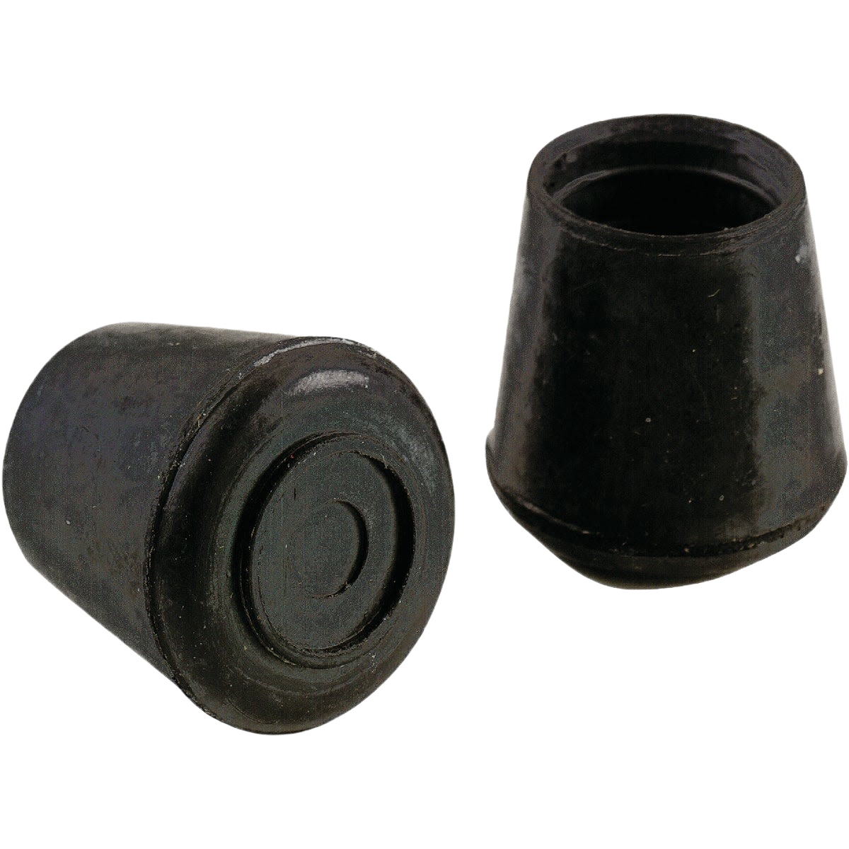 Pair of black rubber hi-tip furniture leg protectors designed to prevent floor damage in home improvement projects