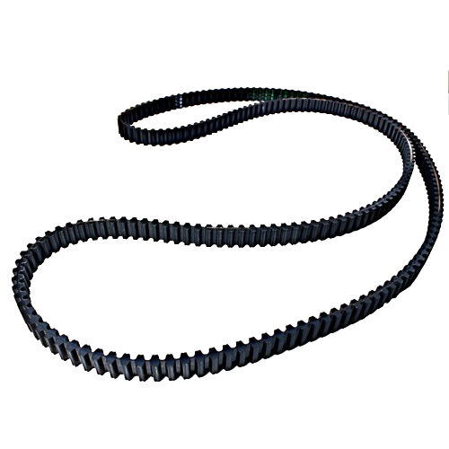 Flexible black rubber secondary deck drive belt with teeth for lawn and garden equipment maintenance tasks