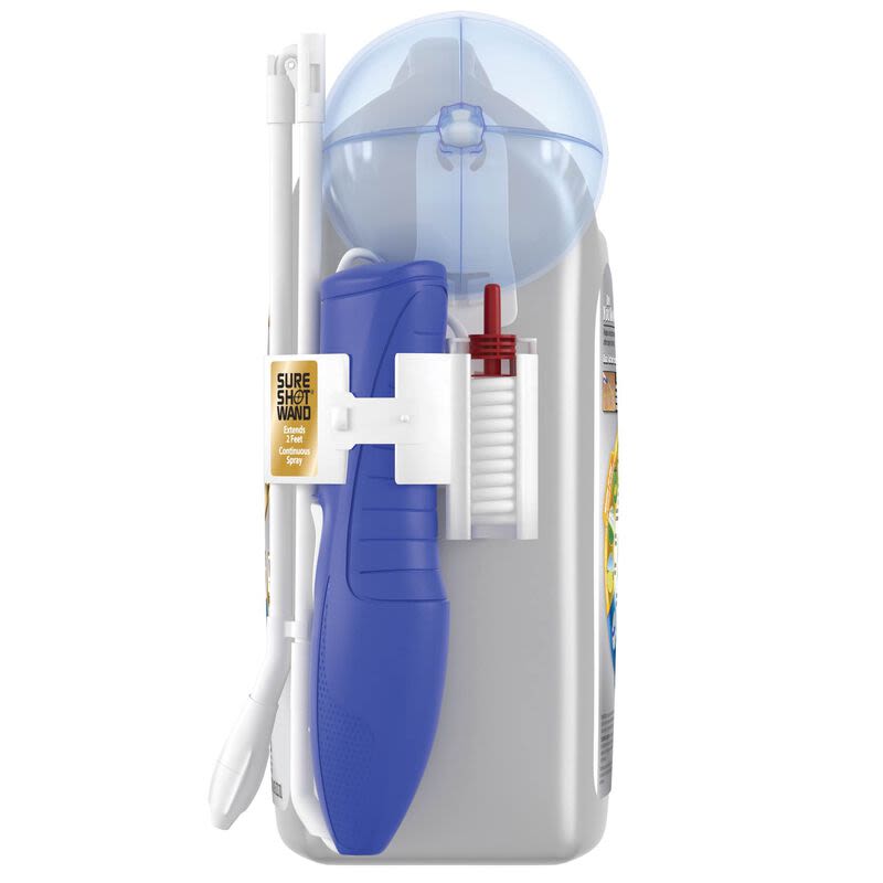 1-gallon container of dual action weed and grass killer with attached blue Sure Shot wand for garden use