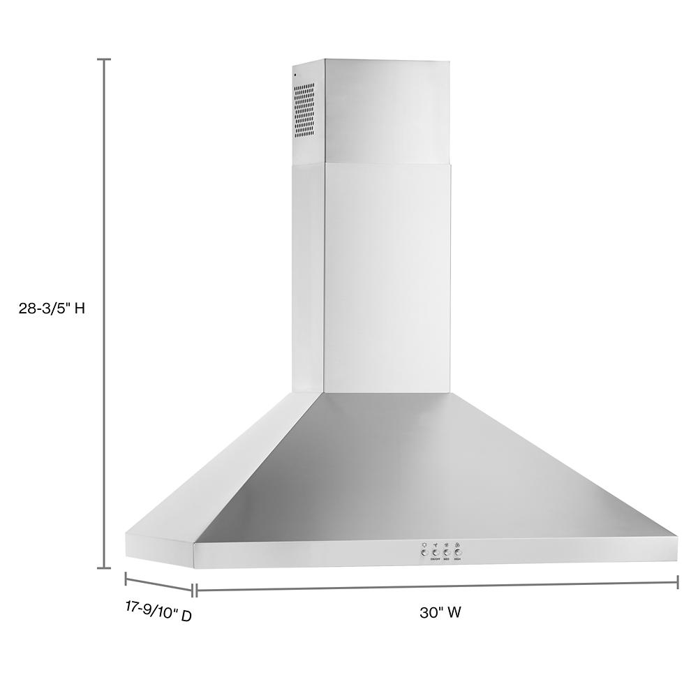 Stainless steel 30-inch wall mount chimney range hood with 3-speed exhaust fan for powerful kitchen ventilation