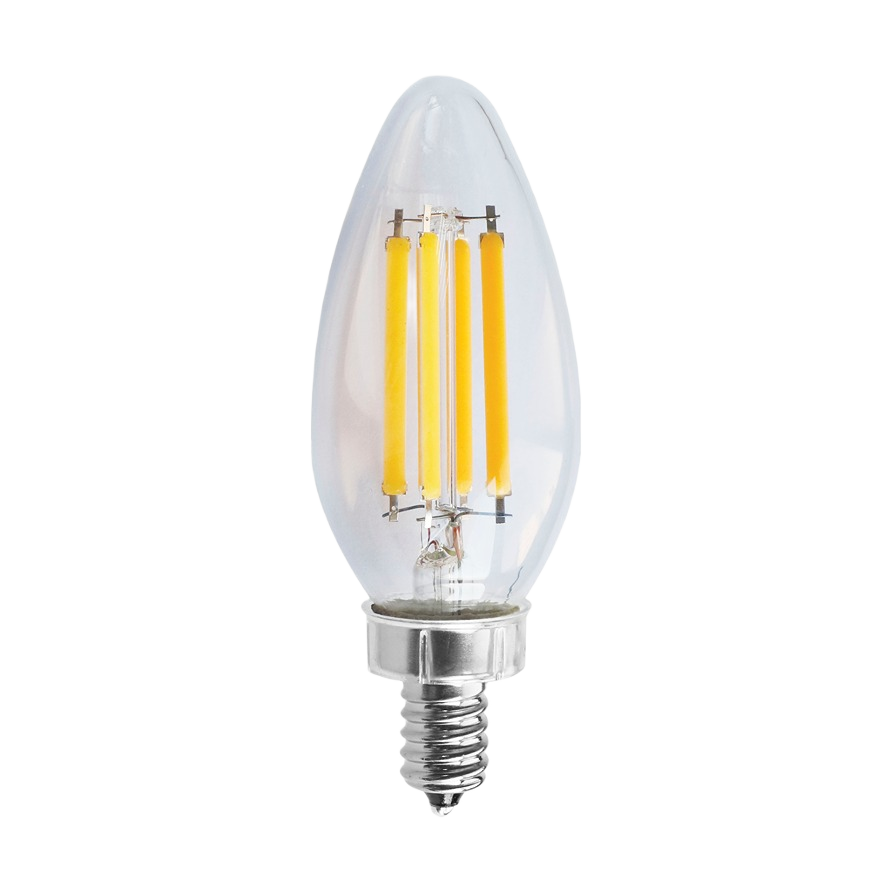 Clear LED filament candelabra bulb with silver metal base for lighting and electrical fixtures under $50 collections