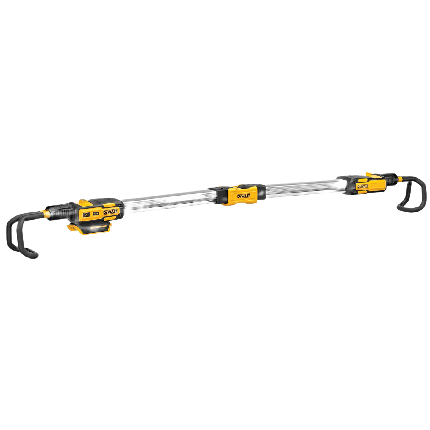 Yellow and black cordless telescoping hood light with hooks for automotive work lights and home improvement tools collection