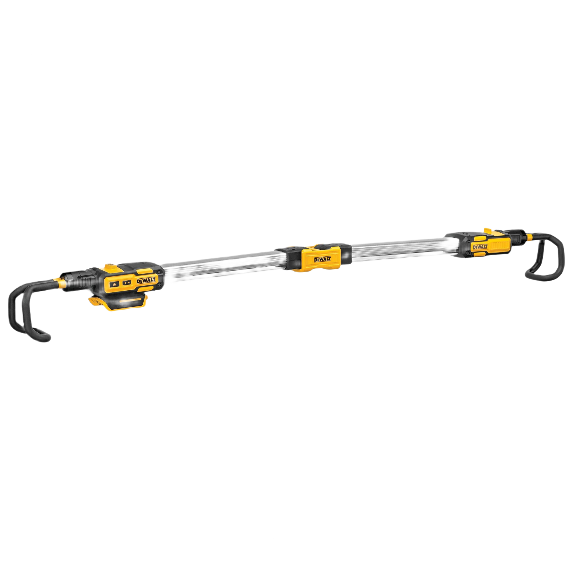 Yellow and black cordless telescoping hood light with hooks for automotive work lights and home improvement tools collection
