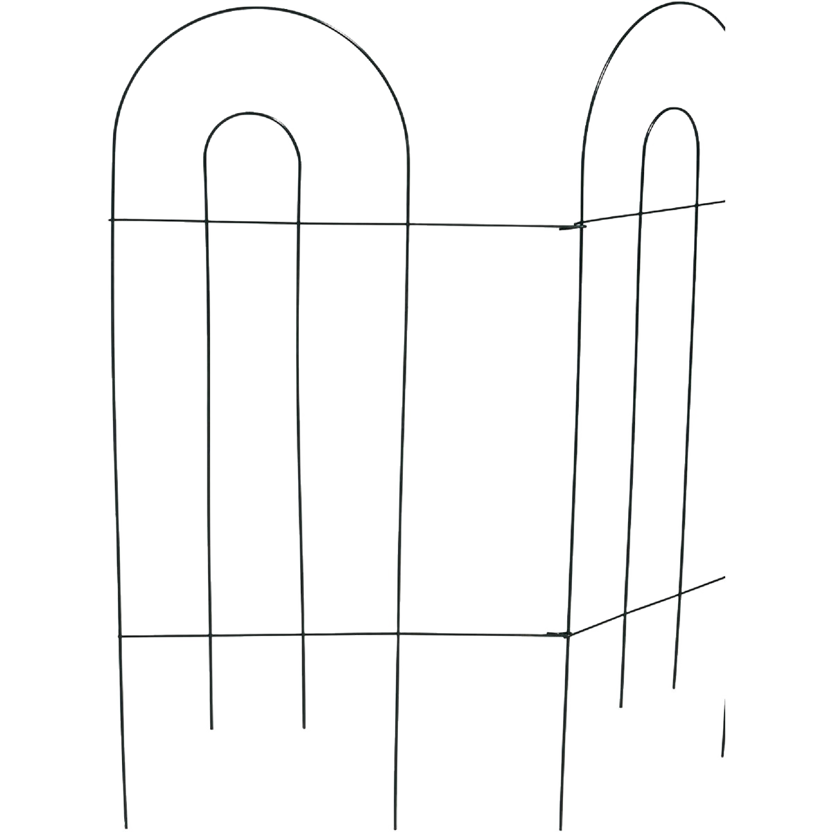 Powder-coated green wire garden fence panel with folding design and arched tops for easy landscaping and yard division