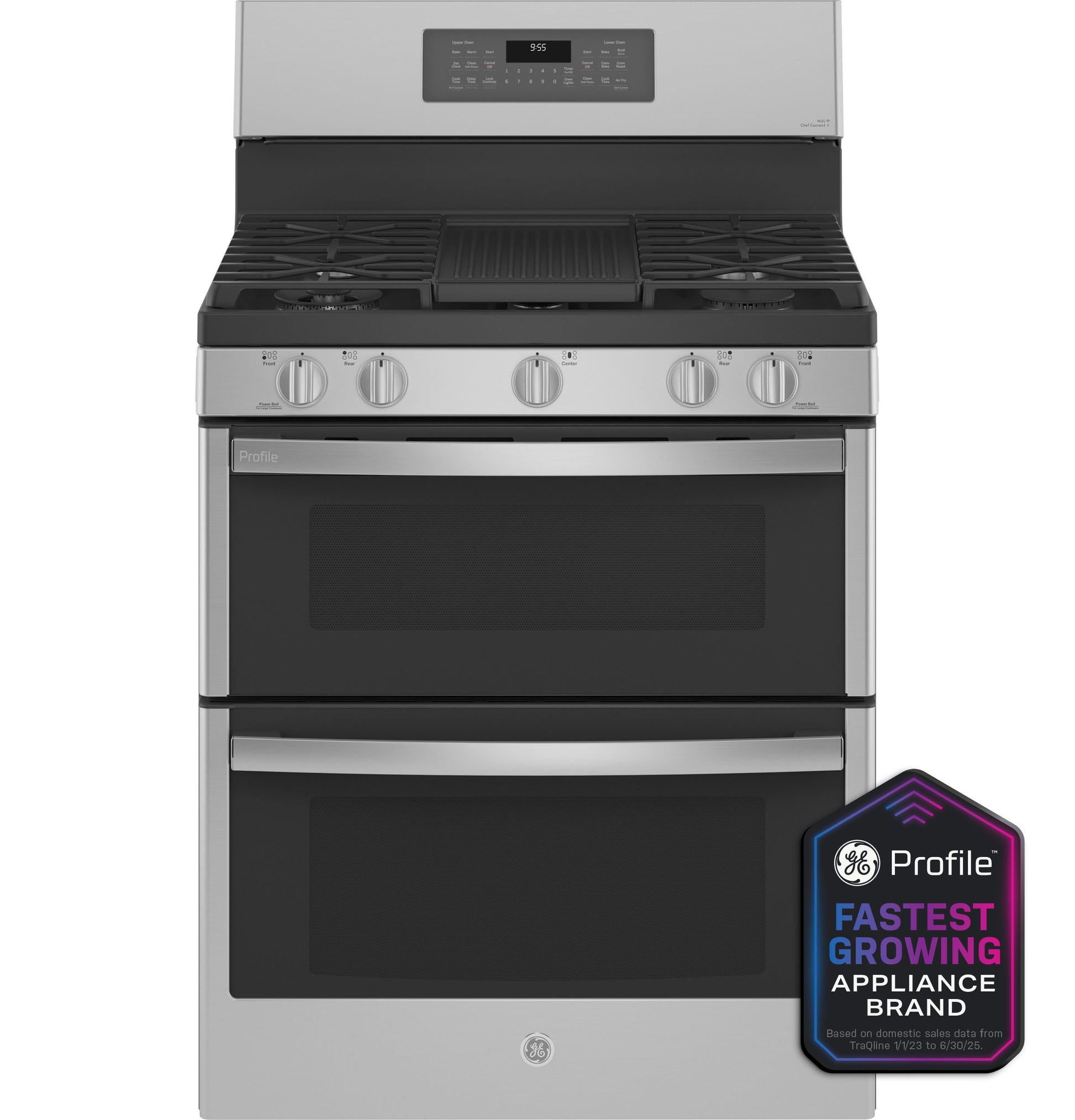 Stainless steel free-standing gas range with double convection ovens and fingerprint resistant finish from ranges collection