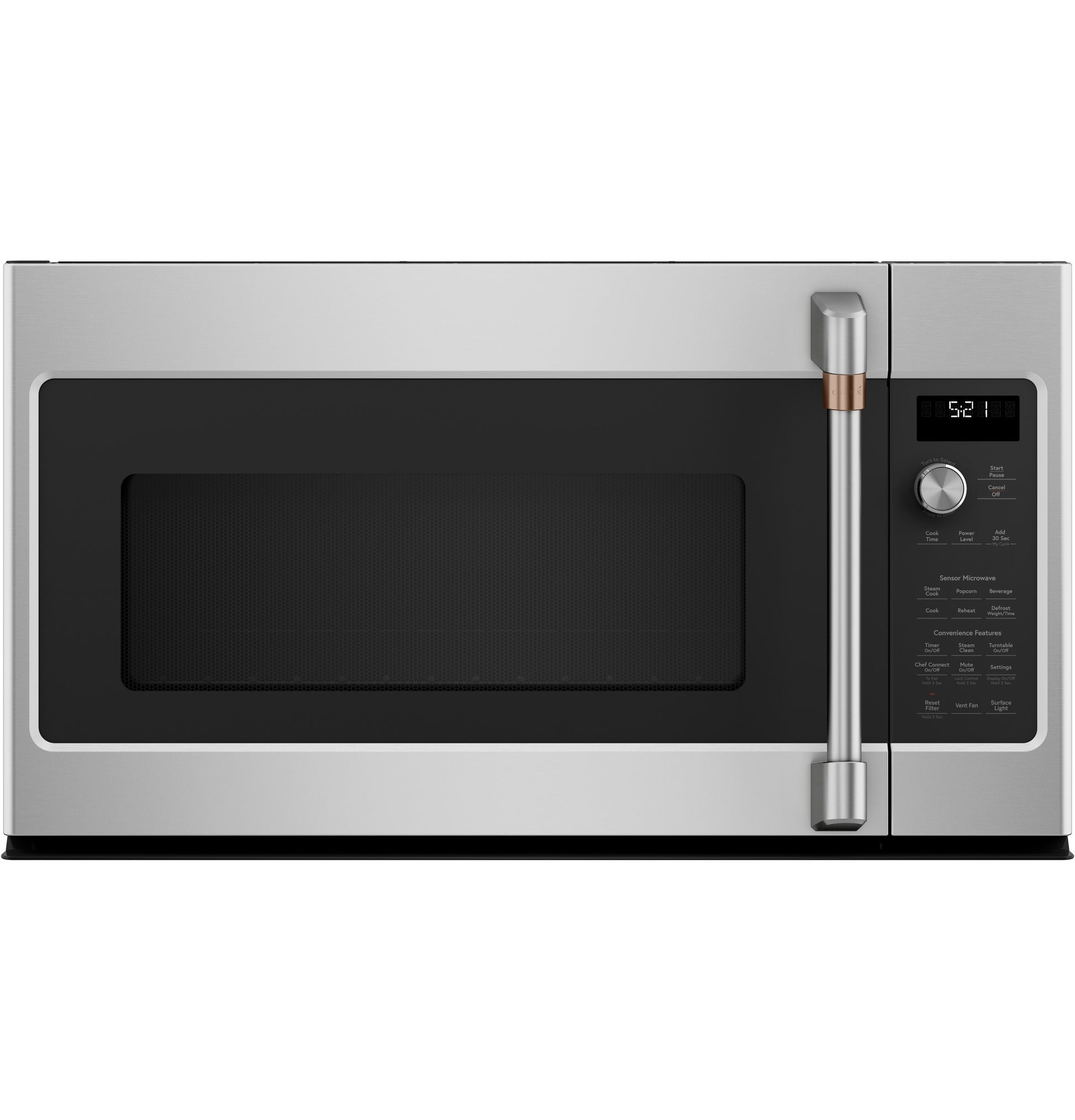 Stainless steel over-the-range microwave with digital display, control knob, and vertical handle from Kitchen & Kitchenware collection