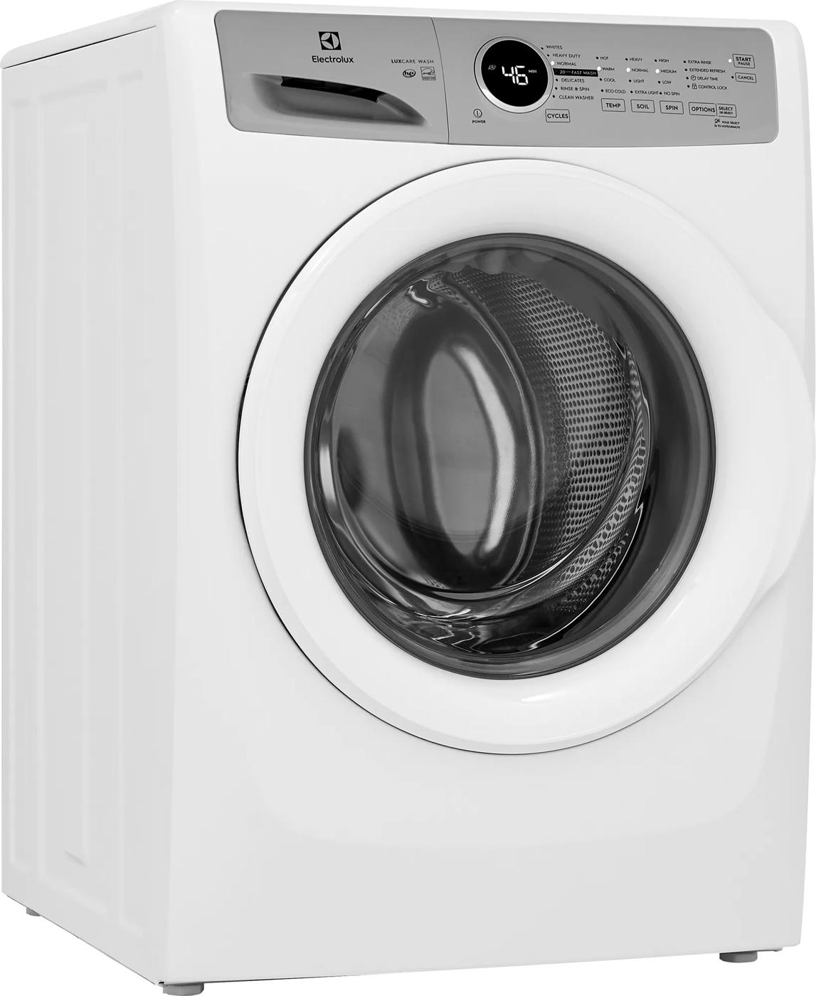 White front load washer with digital display and control panel, part of front load washers and appliances collection