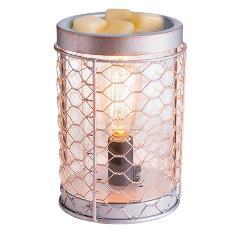 Illuminated candle warmer with chicken wire design and Edison bulb for home accents and decor under $50 collection