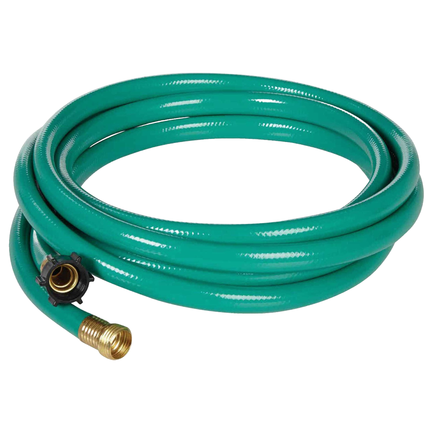 Green garden leader hose with brass male and female couplings for watering and irrigation in lawn and garden tools collection