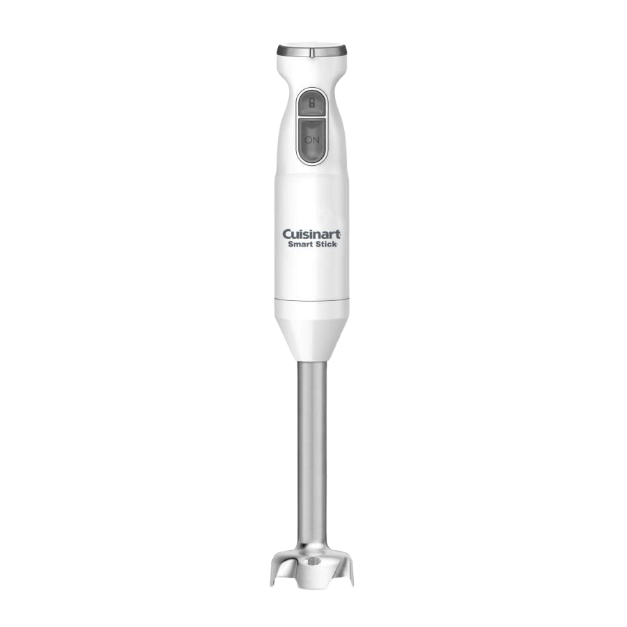 White two-speed hand blender with ergonomic handle for small kitchen appliances and blender collections under $100