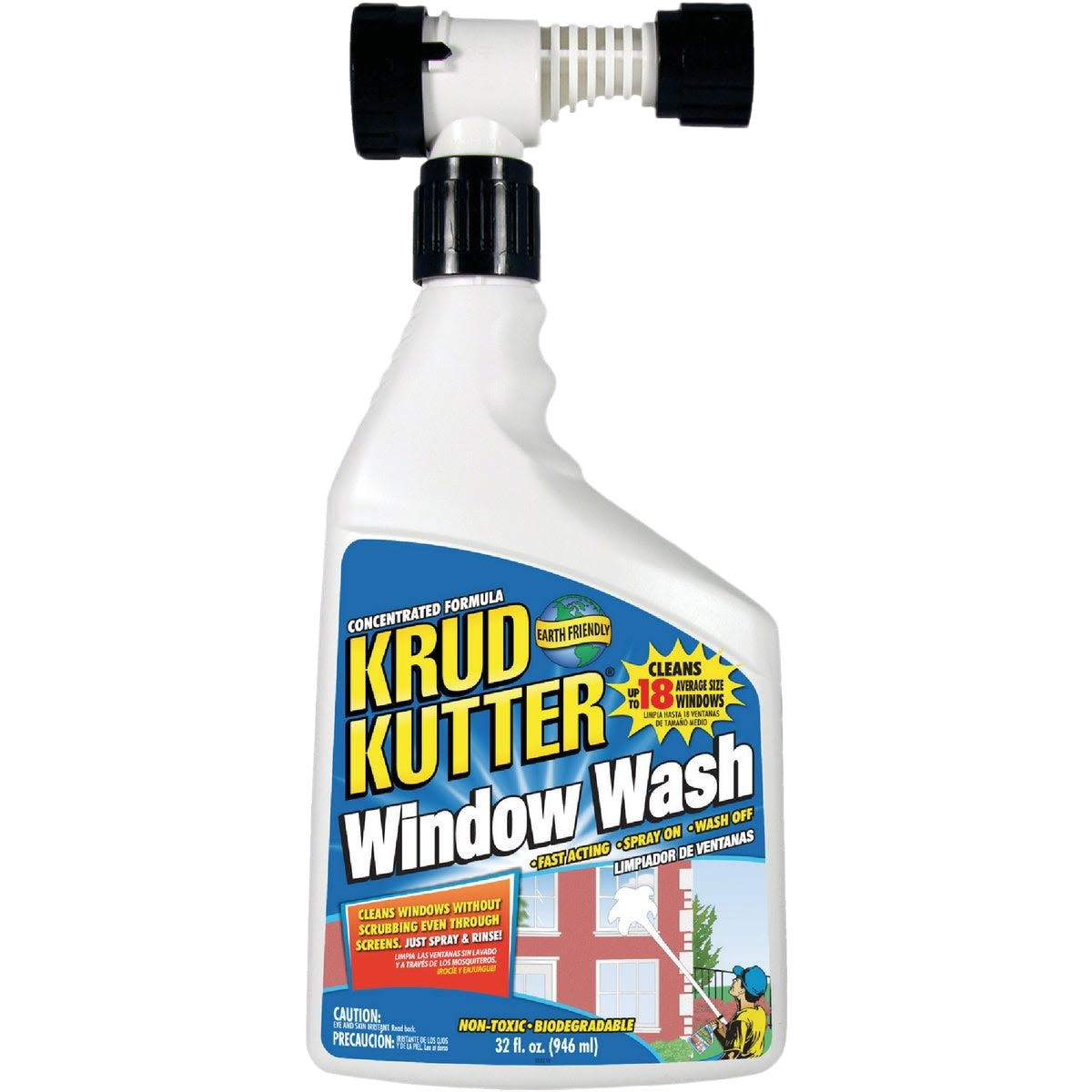 White plastic spray bottle of Krud Kutter Outdoor Window Wash cleaner for outdoor glass and window maintenance under $50