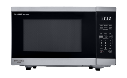 Stainless steel countertop microwave oven with digital control panel and easy-to-use buttons from kitchen appliances collection