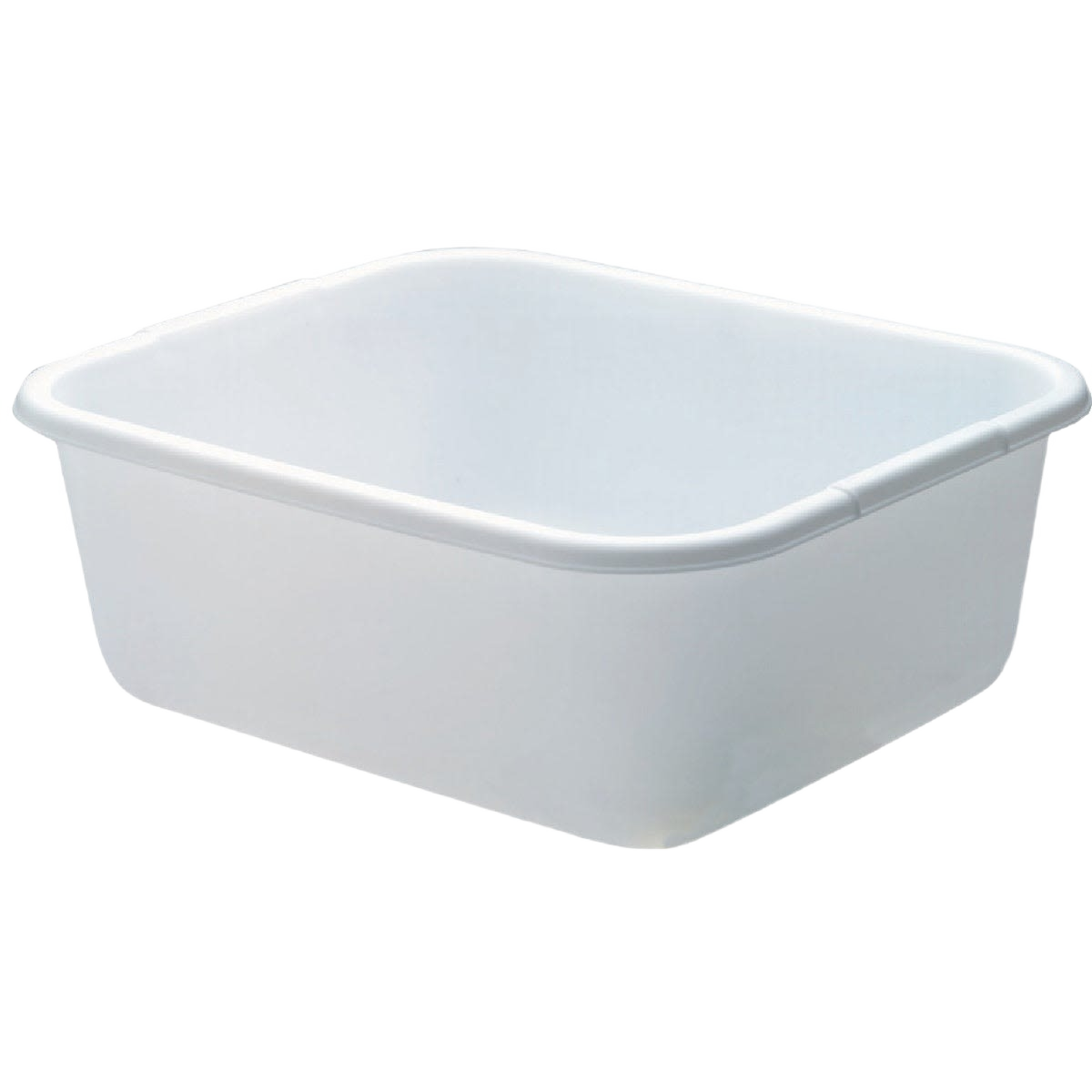 White plastic rectangular dishpan with molded handles for kitchenware and home organization under $50 collection