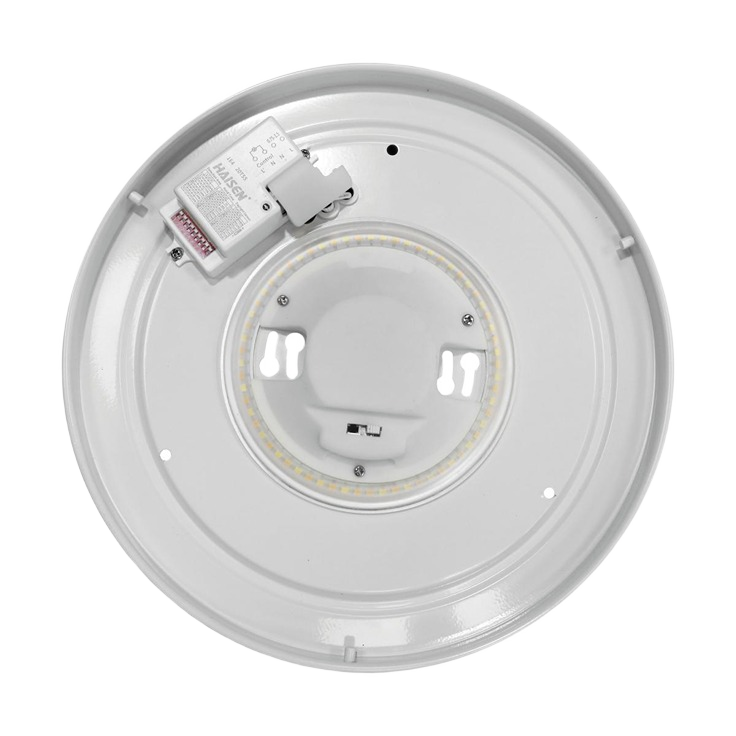 Round white acrylic LED flush mount fixture with integrated driver for lighting and home improvement projects under $100