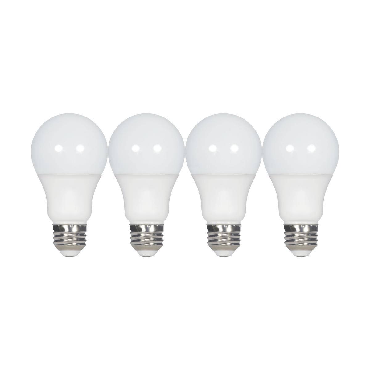 Set of four frosted A19 LED bulbs with warm white light suitable for home improvement and lighting needs under $50 collections