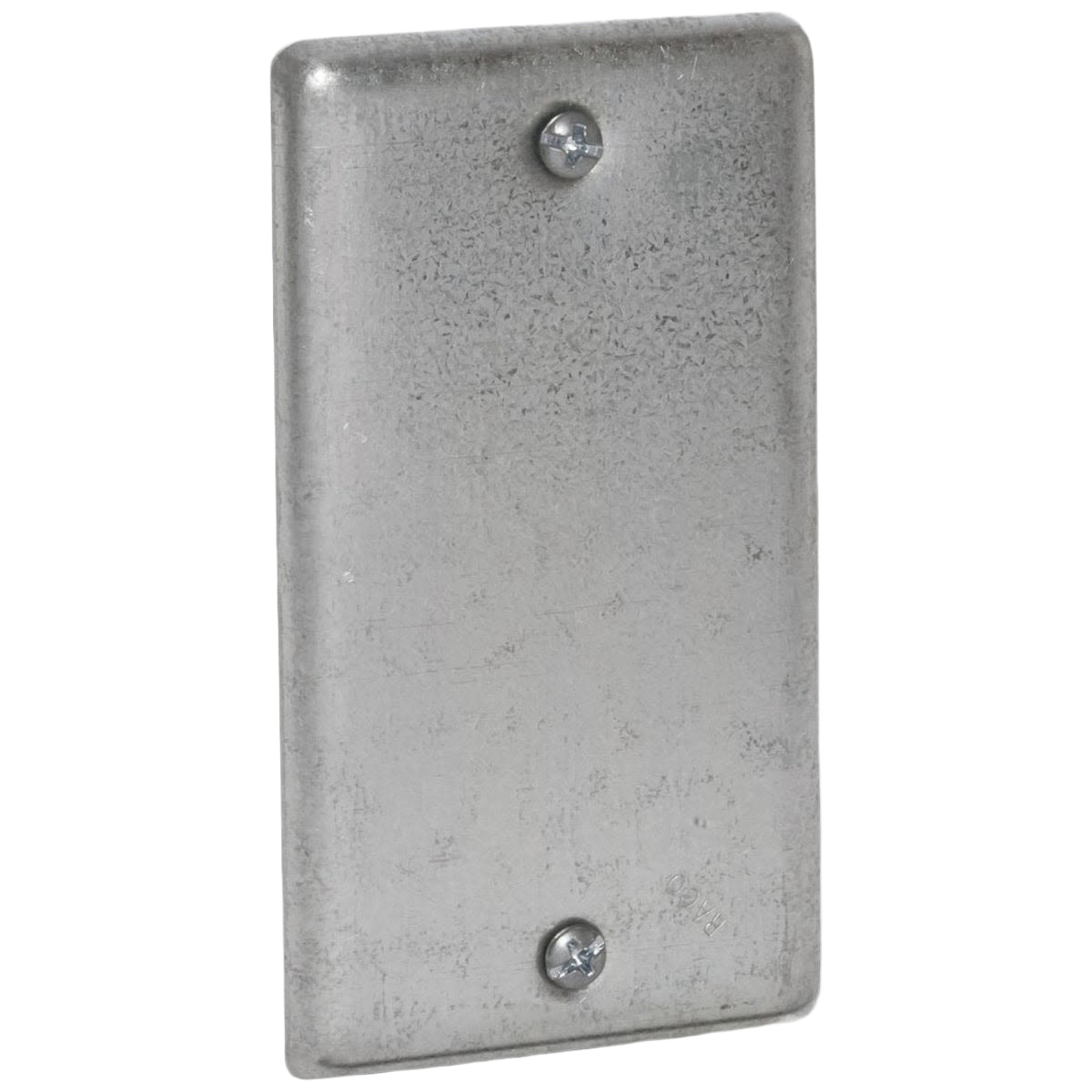 Galvanized steel blank cover plate with two screws for electrical box protection in home improvement projects