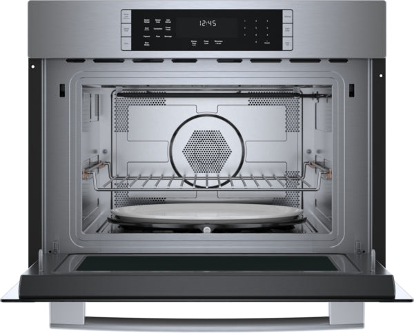 Open stainless steel speed oven with digital controls and convection cooking from Bosch wall ovens collection