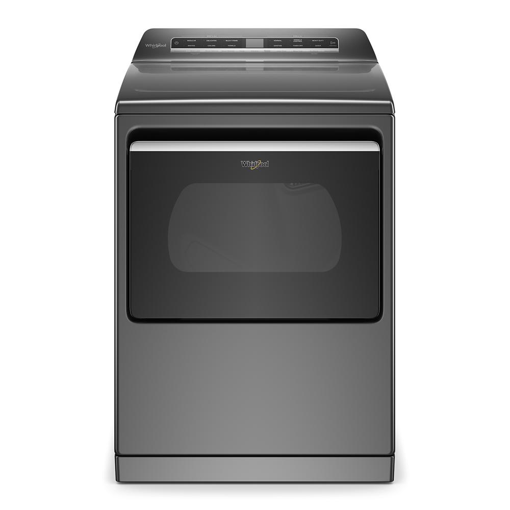 Front view of gray top load gas dryer with digital control panel in dryers and appliances collection