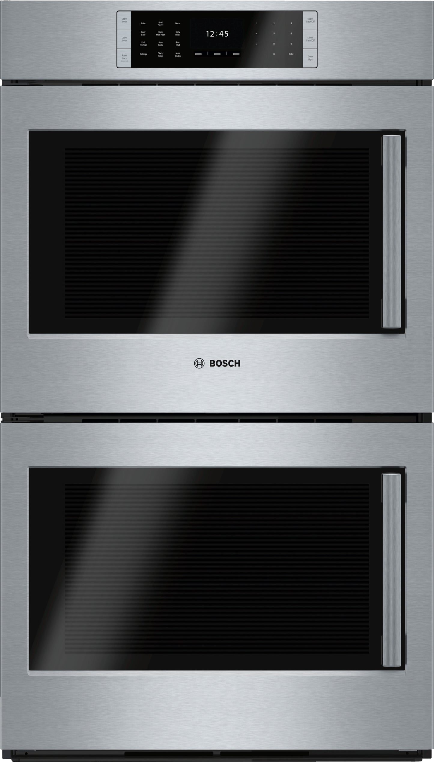 Stainless steel Bosch double wall oven with digital touch control and dual cavity design from Wall Ovens collection