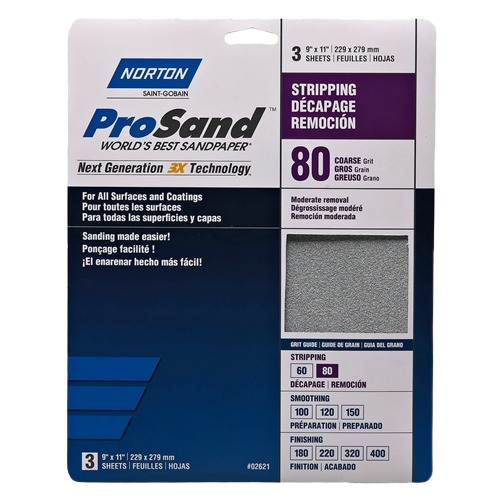 Package of Norton 80-grit coarse sanding paper sheets for home improvement in Sand Paper and Paint Supplies collections under $50