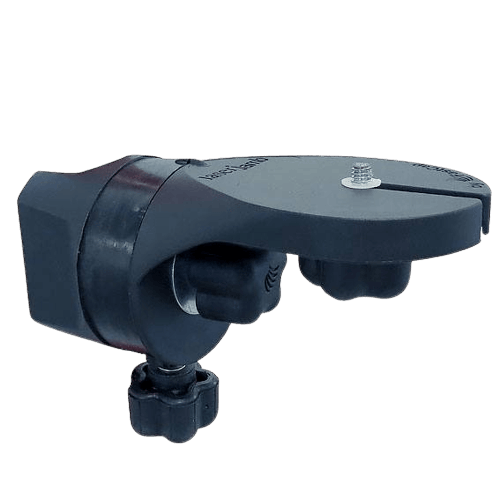 Compact black magnetic mount with adjustable knobs and screw attachment for laser tools in home improvement projects