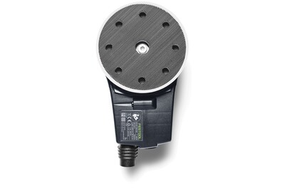 Top-down view of a compact Festool random orbit sander showing the sanding pad and power cord connection for home improvement.