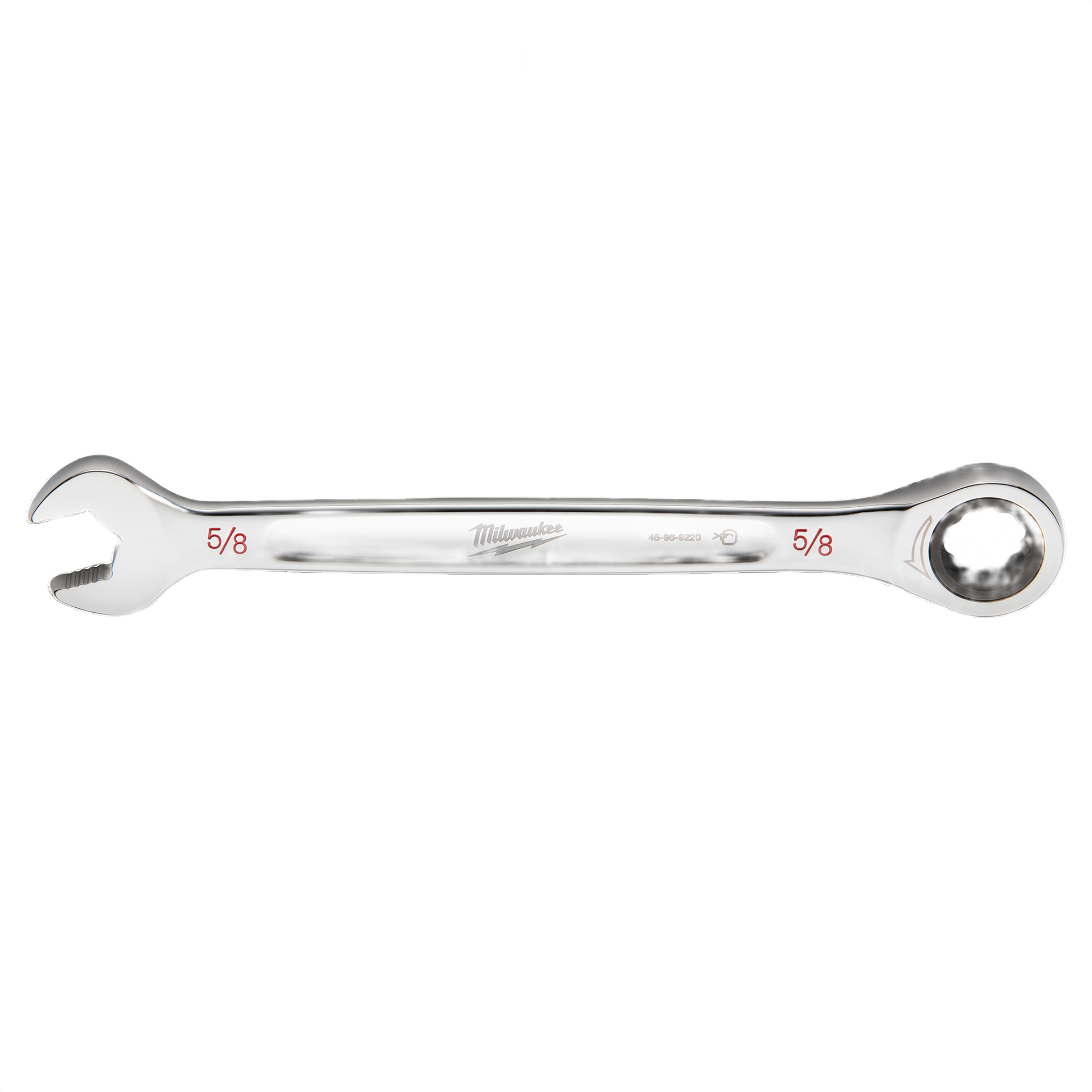 Polished steel 5/8 inch ratcheting combination wrench with open and boxed ends for home improvement tasks