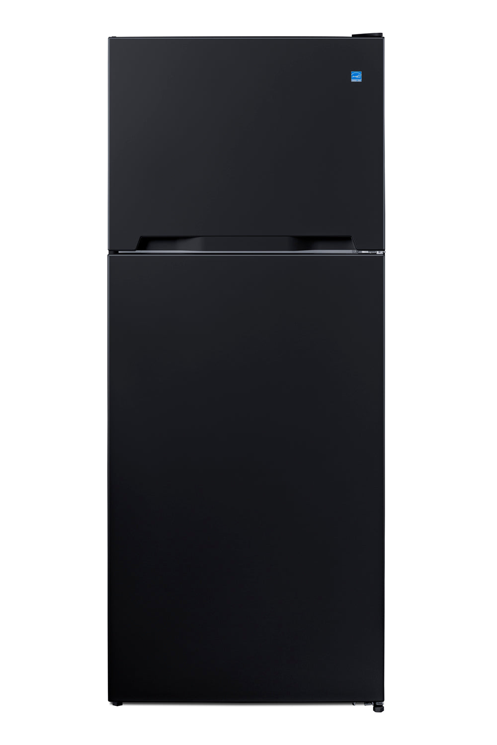 Matte black top-mount refrigerator-freezer with clean lines, ideal for kitchen, appliance, and top freezer refrigerator collections