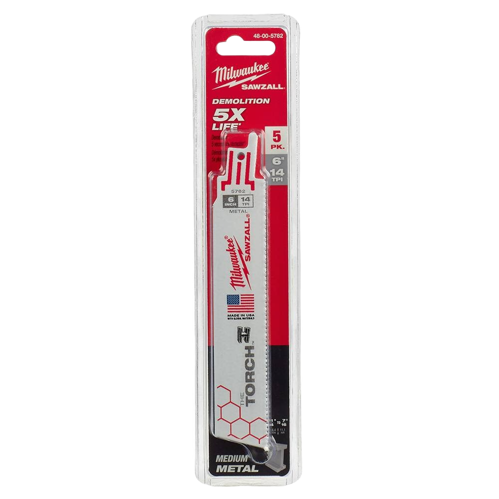 Pack of five Milwaukee 6-inch demolition saw blades with 14 TPI for metal cutting in power and woodworking tools collections