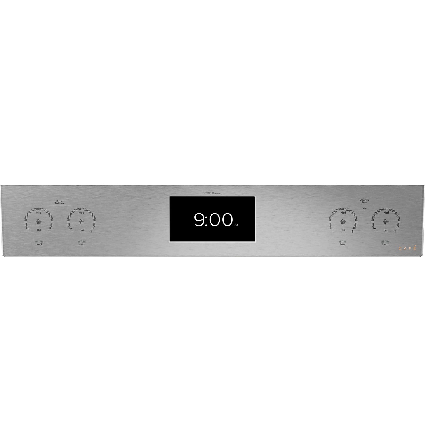 Stainless steel front control panel with digital clock and touch-sensitive buttons from Ranges & Appliances collections