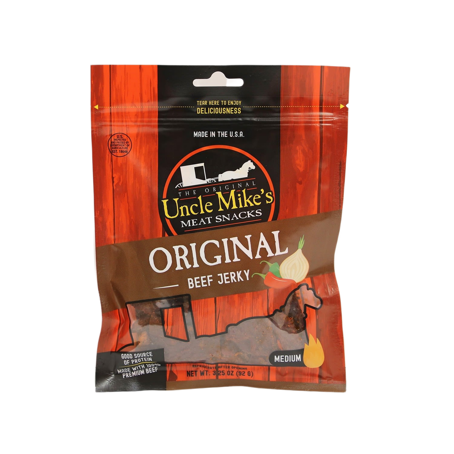 Resealable bag of medium original beef jerky from Uncle Mike’s in Chips & Snacks and Food & Beverage collections
