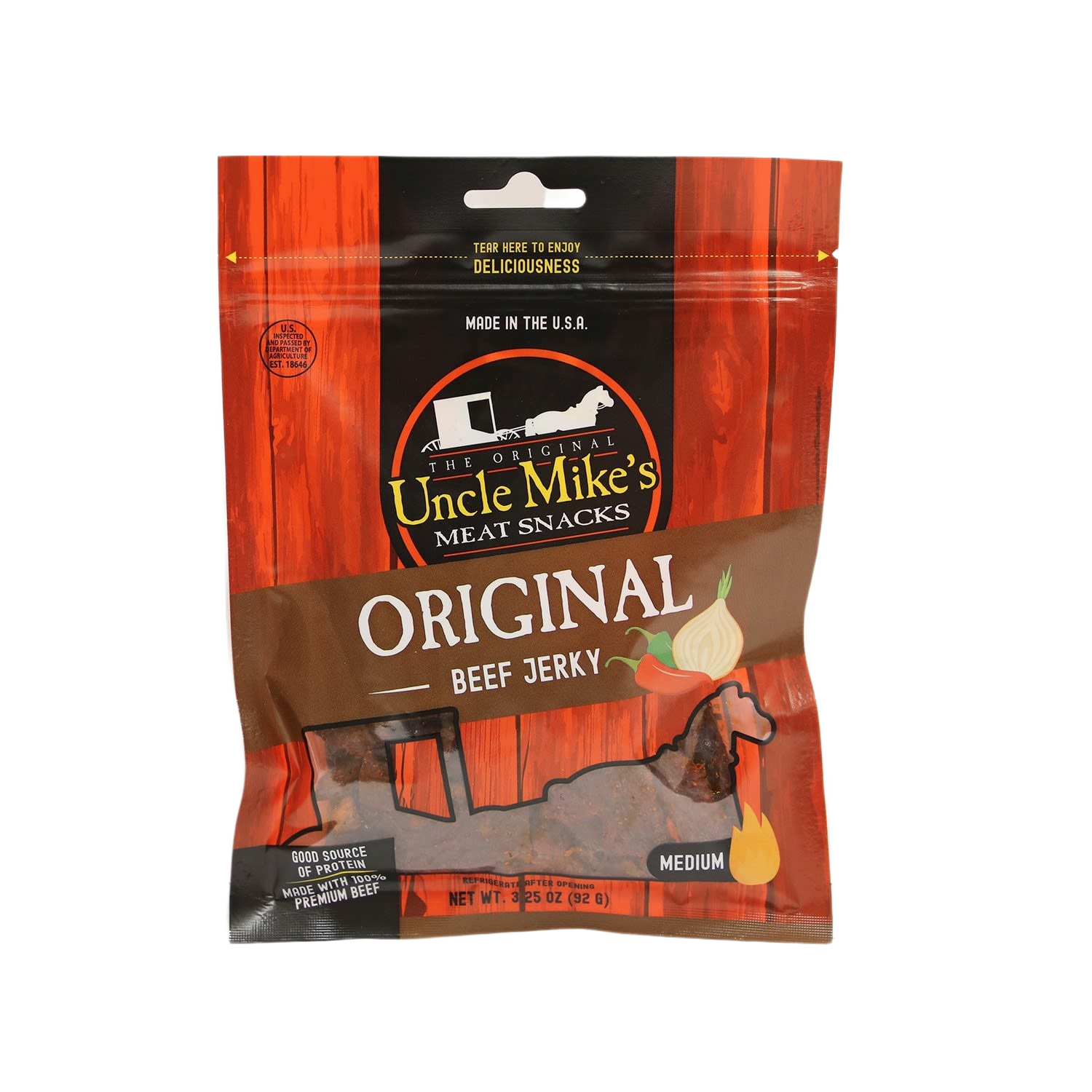 Resealable bag of medium original beef jerky from Uncle Mike’s in Chips & Snacks and Food & Beverage collections