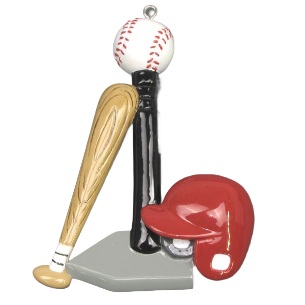 T-ball bat, ball on tee, and red helmet ornament from Christmas Ornaments & Tree Decorations under $50 collection