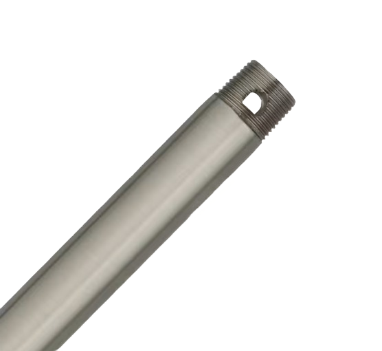 Brushed nickel 48-inch downrod with threaded end for ceiling fan installation in lighting and home decor collections