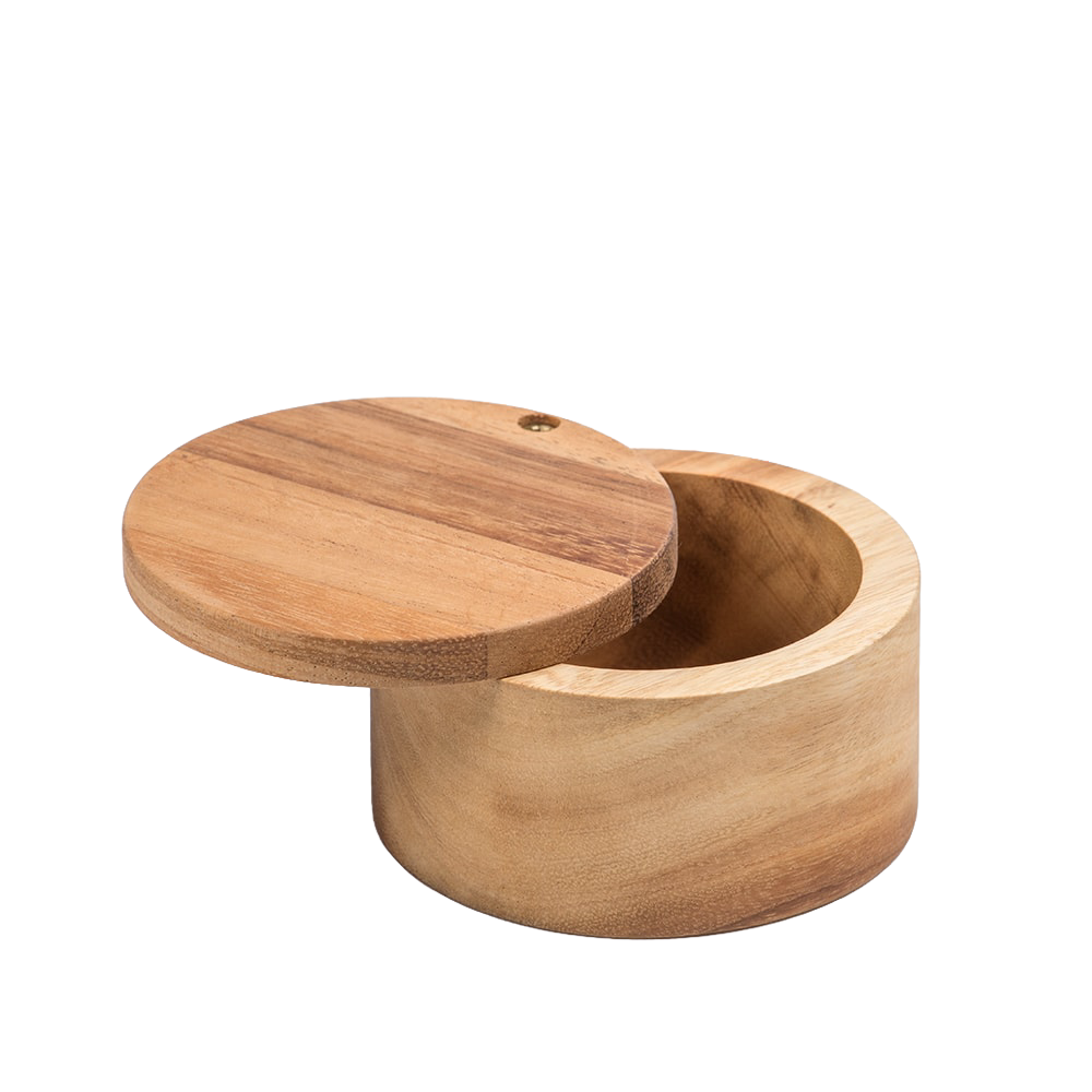 Round acacia wood salt cellar with removable lid for kitchenware and cooking utensils under $50 collection