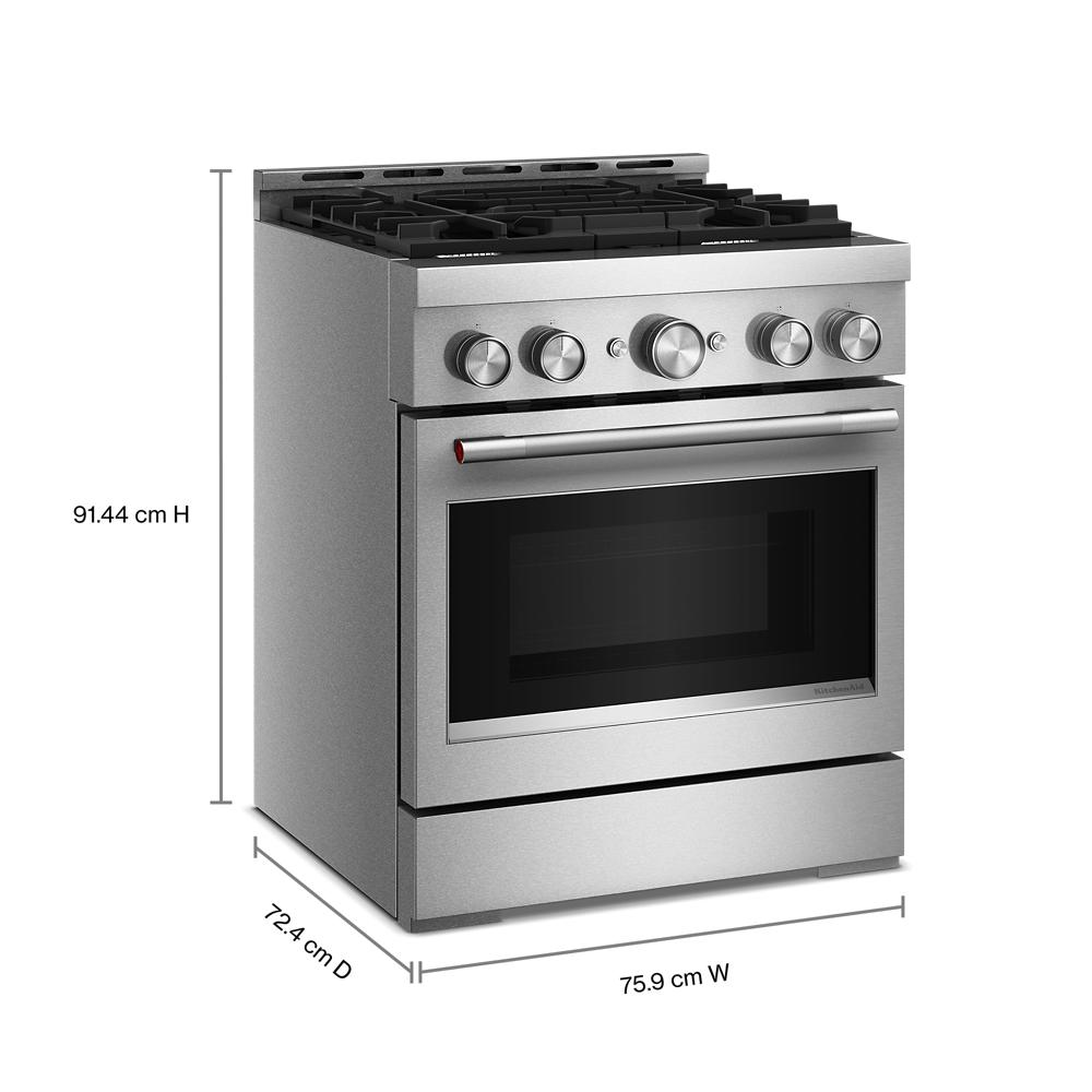 Stainless steel 30-inch commercial-style gas range with four burners and front control knobs from Kitchen & Kitchenware collection