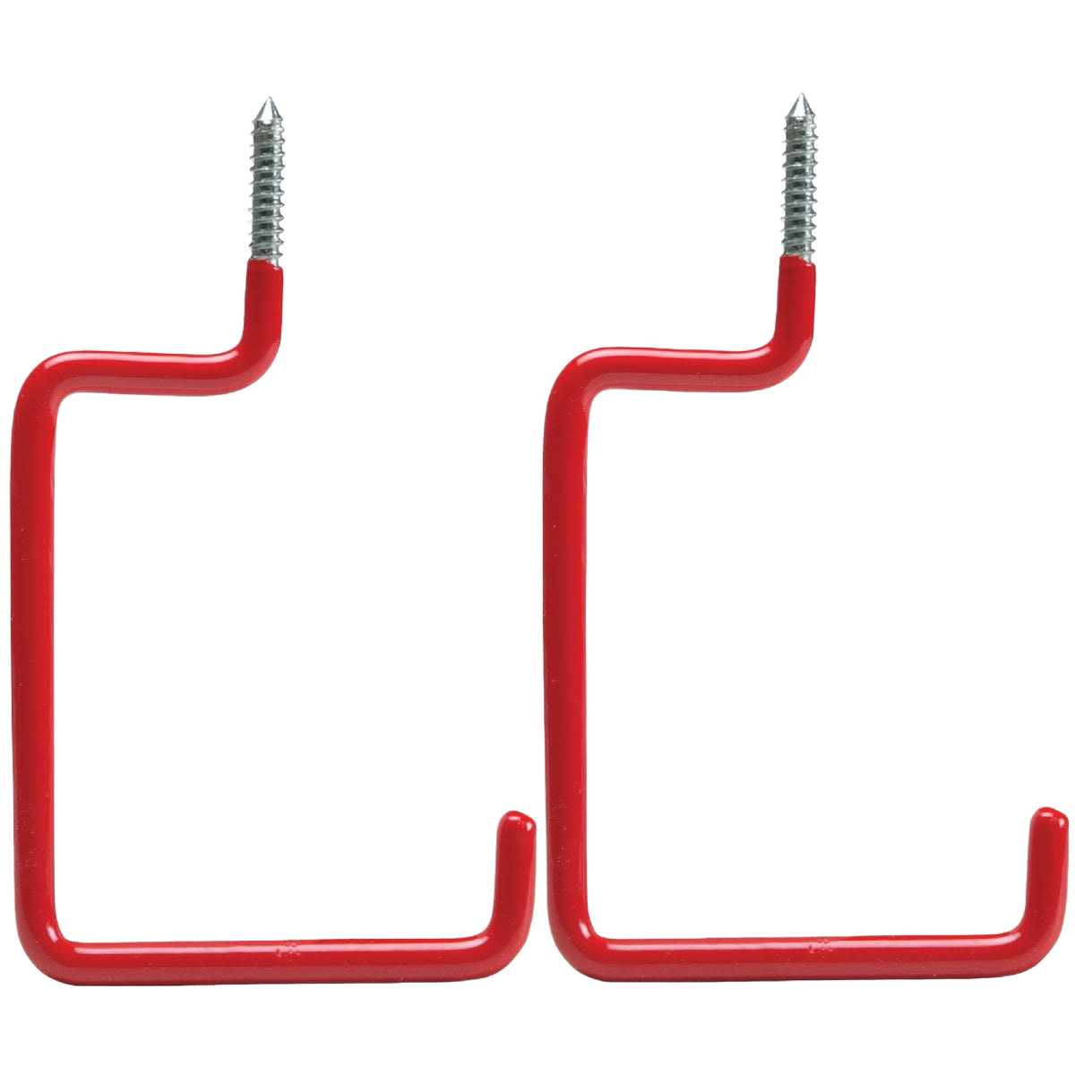 Pair of red vinyl-coated screw-in hooks for storage and organization in hardware and home improvement collections under $50