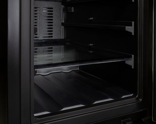 interior view of black built-in beverage center with adjustable shelves in refrigerators and kitchenware collection