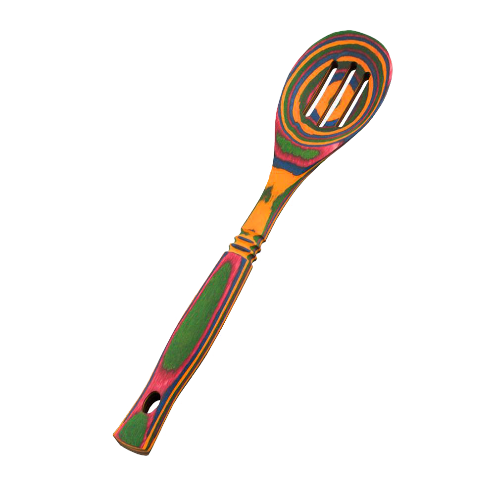 Colorful pakkawood slotted spoon with layered striped pattern for kitchen utensils and cooking tools under $50 collections