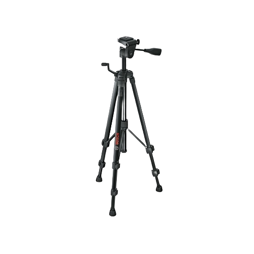 Black adjustable compact tripod with crank handle and quick-release mount for laser tools in home improvement projects