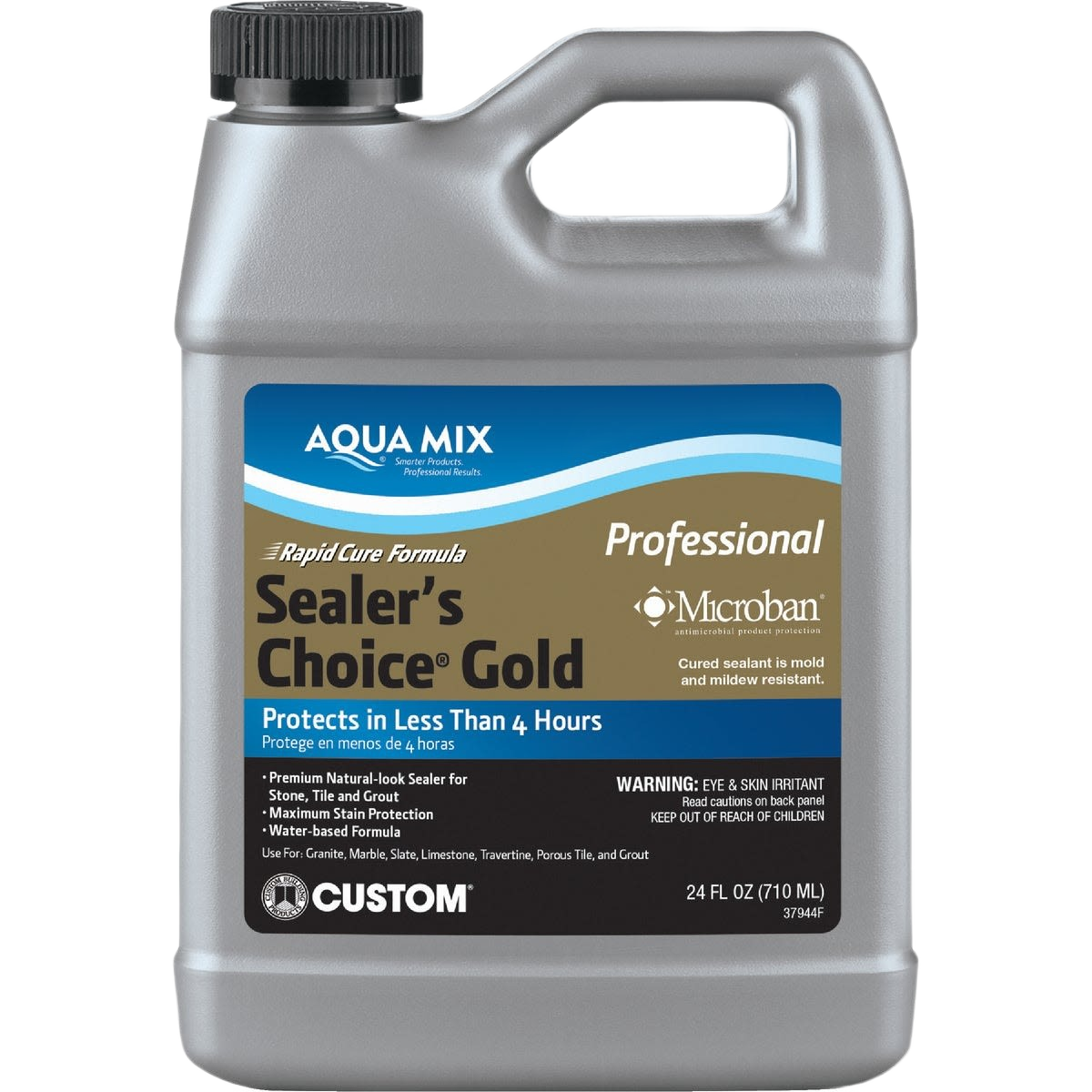 24 oz gray plastic jug of Aqua Mix Sealer's Choice Gold grout and tile sealer for flooring and home improvement use